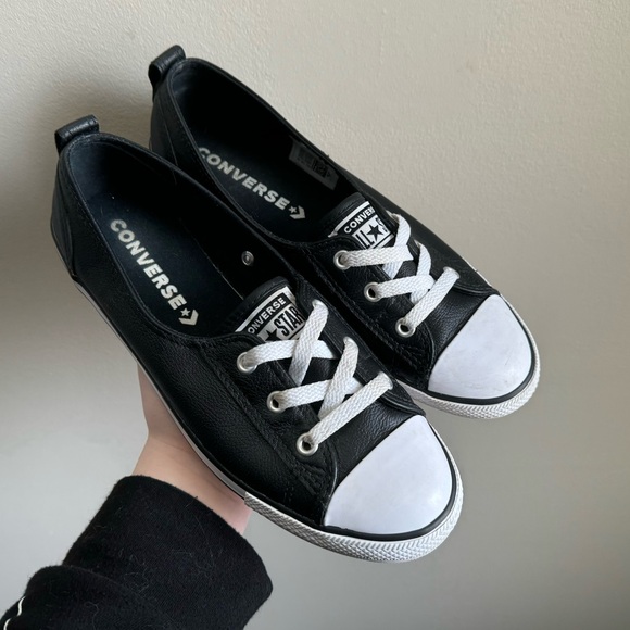 Converse Shoes - Converse all star ballet flat black leather lace up slip on low sneakers shoes